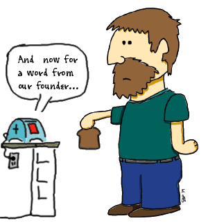 A cartoon of Skip and his "smart toaster".